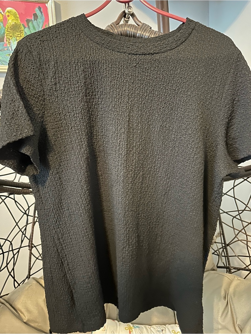 Time and Tru Black Short Sleeve Textured Crew Neck Shirt